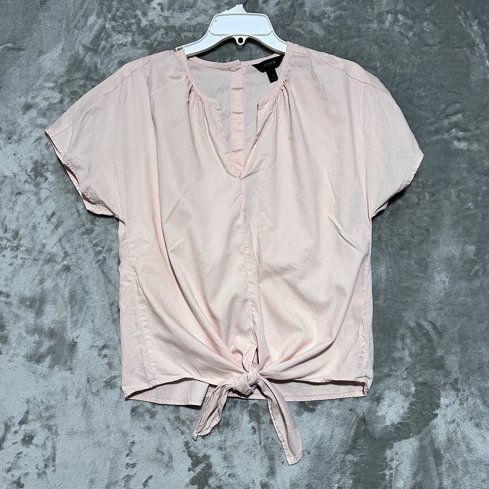 J Crew V Neck Tie Front Button Back Blouse Womens M Pink Coquette Preppy Minimal